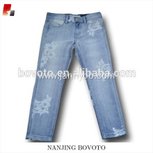 Wholesale flower printed denim jeans